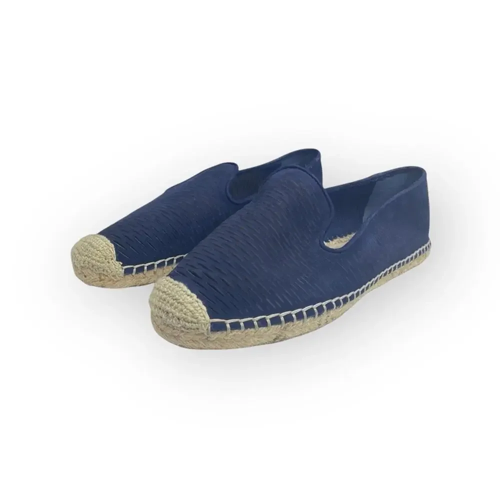 Vince Camuto ⌘ Disti Perforated Leather Flat Jute Trim Espadrilles ⌘ Navy 36 6M